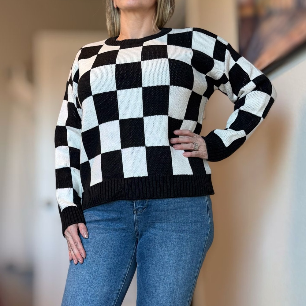 Hem & Thread Black & White Checkered Sweater